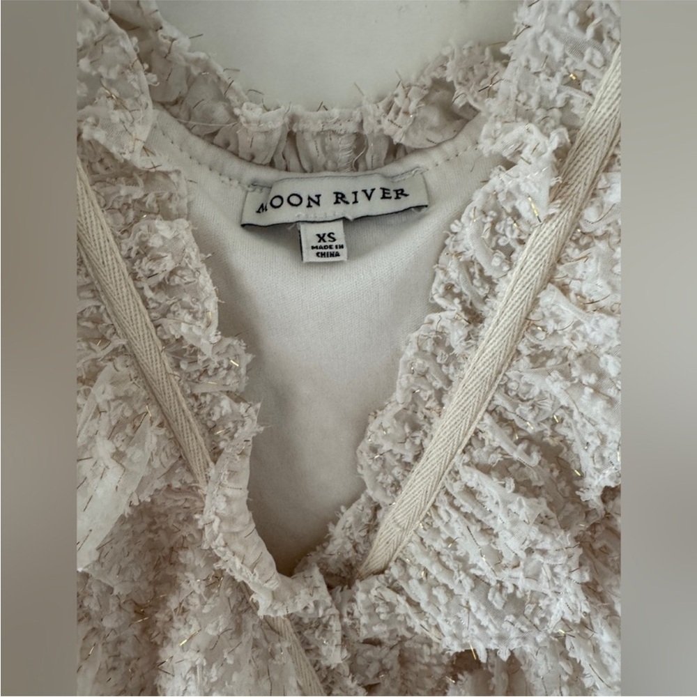 Moon River Cream Long Sleeve Ruffle Dress - Picture 4 of 7